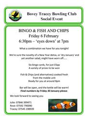 Bingo and chips Friday 6th Feb.. 6.30pm